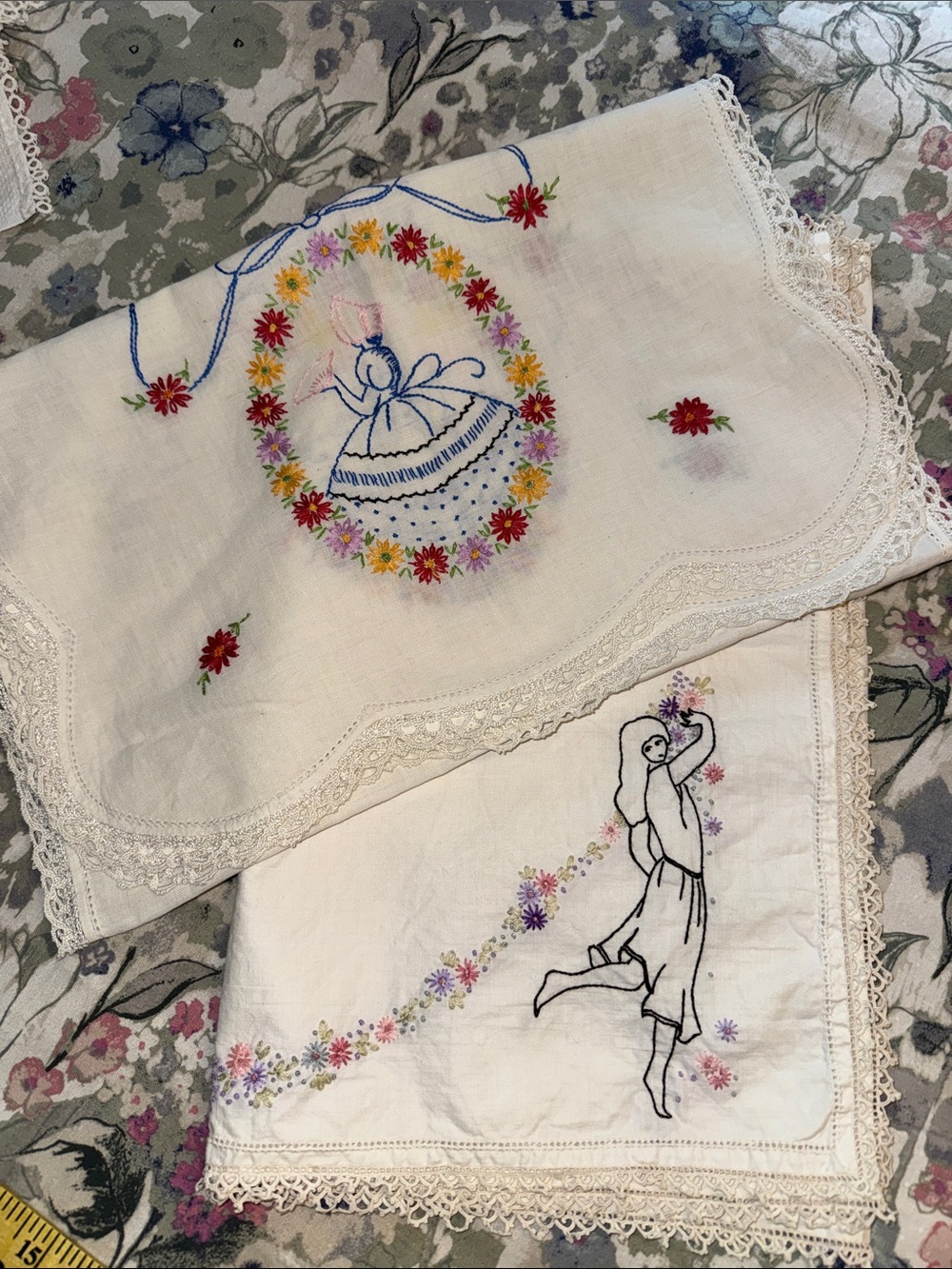 Hand-Embroidered Floral and woman dresser runners-2